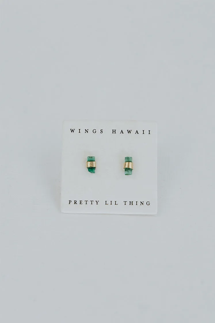 Banded Crystal Studs - Emerald 14k
