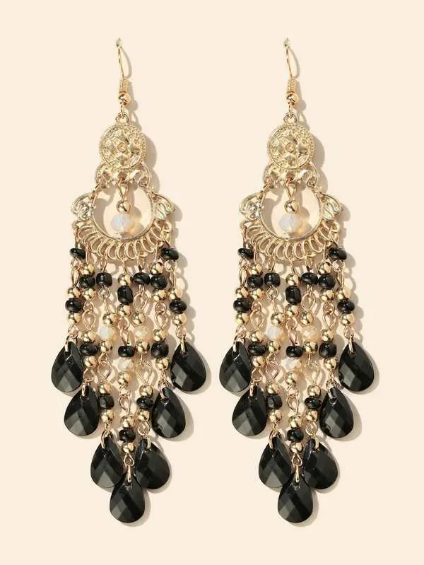 Beautiful Black & Gold Vintage Inspired Rhinestone Earrings