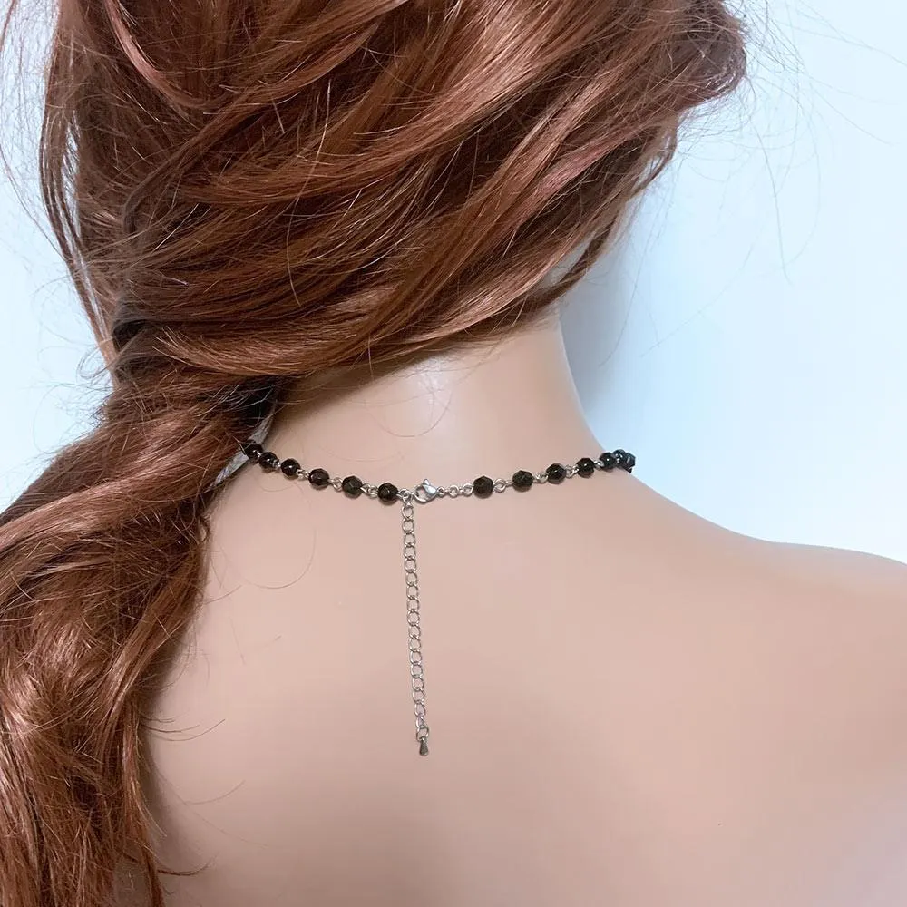 Black Crystal Rosary Style Necklace