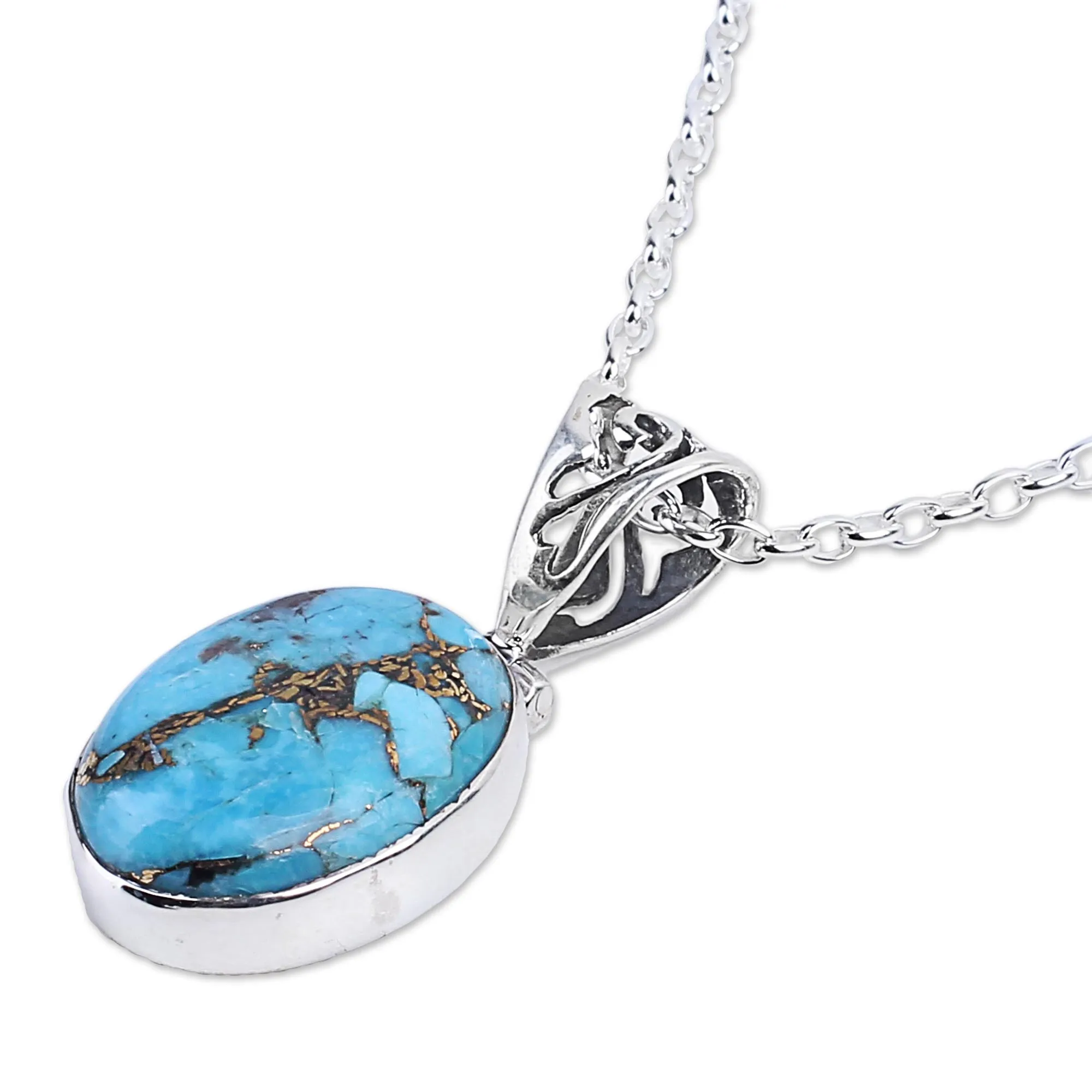Blue Turquoise Sterling Silver Pendant Necklace India - Mystical Blue | NOVICA