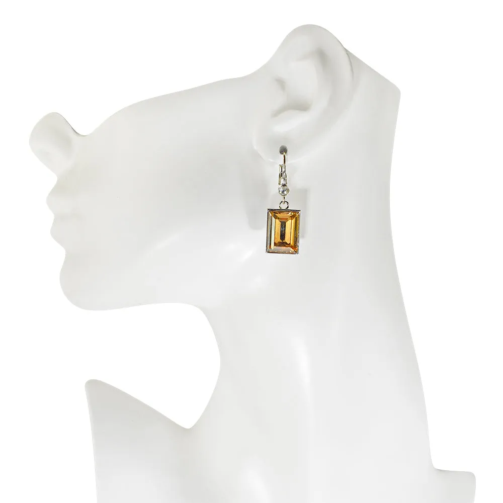 Brilliant Emerald Cut Leverback Earrings (Sterling Silvertone/Colorado Topaz)