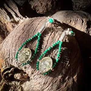 Citrine Amber & Malachite Post Dangle Earrings