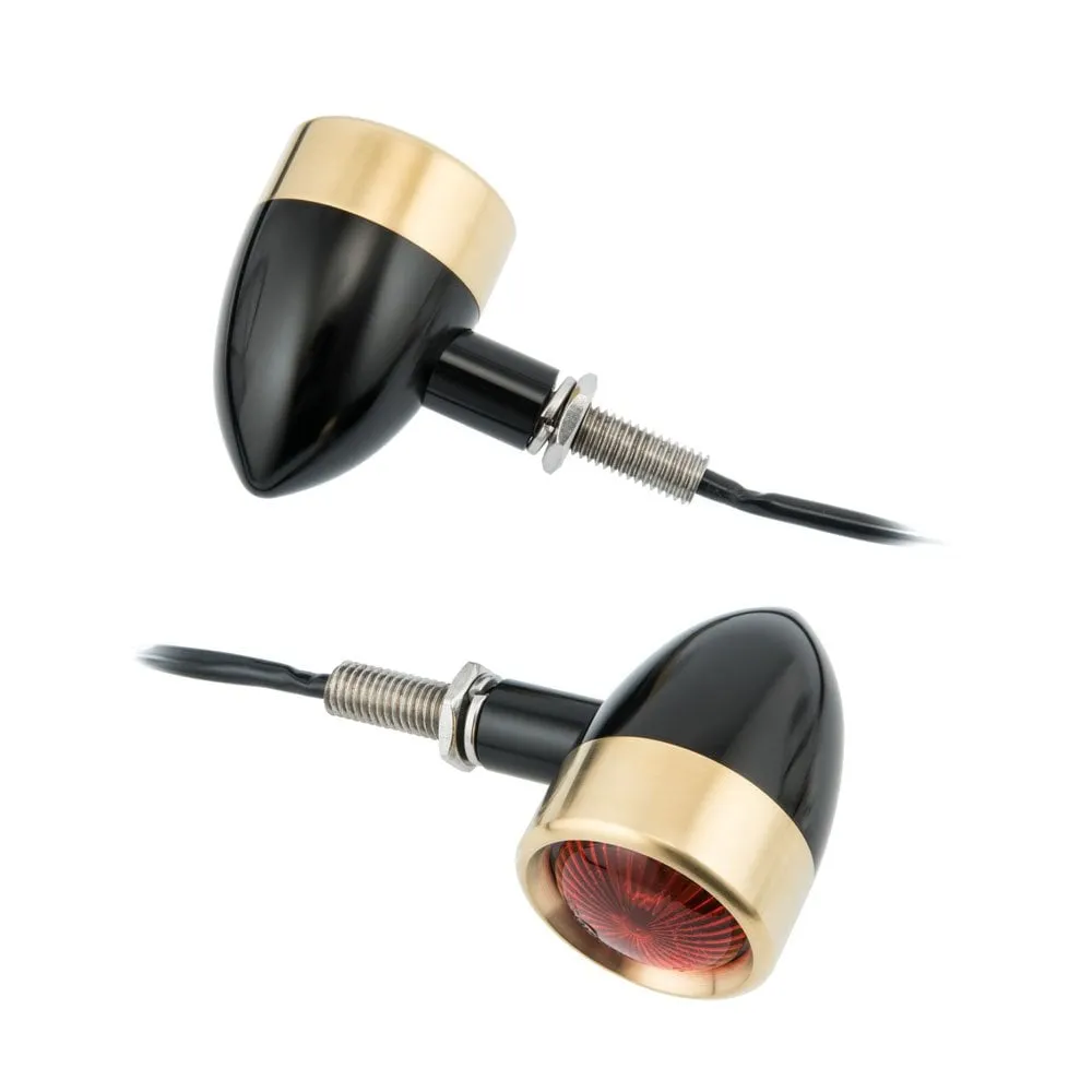 CUSTOM BILLET INDICATOR TURN SIGNALS - PAIR - BLACK/BRASS Bezels