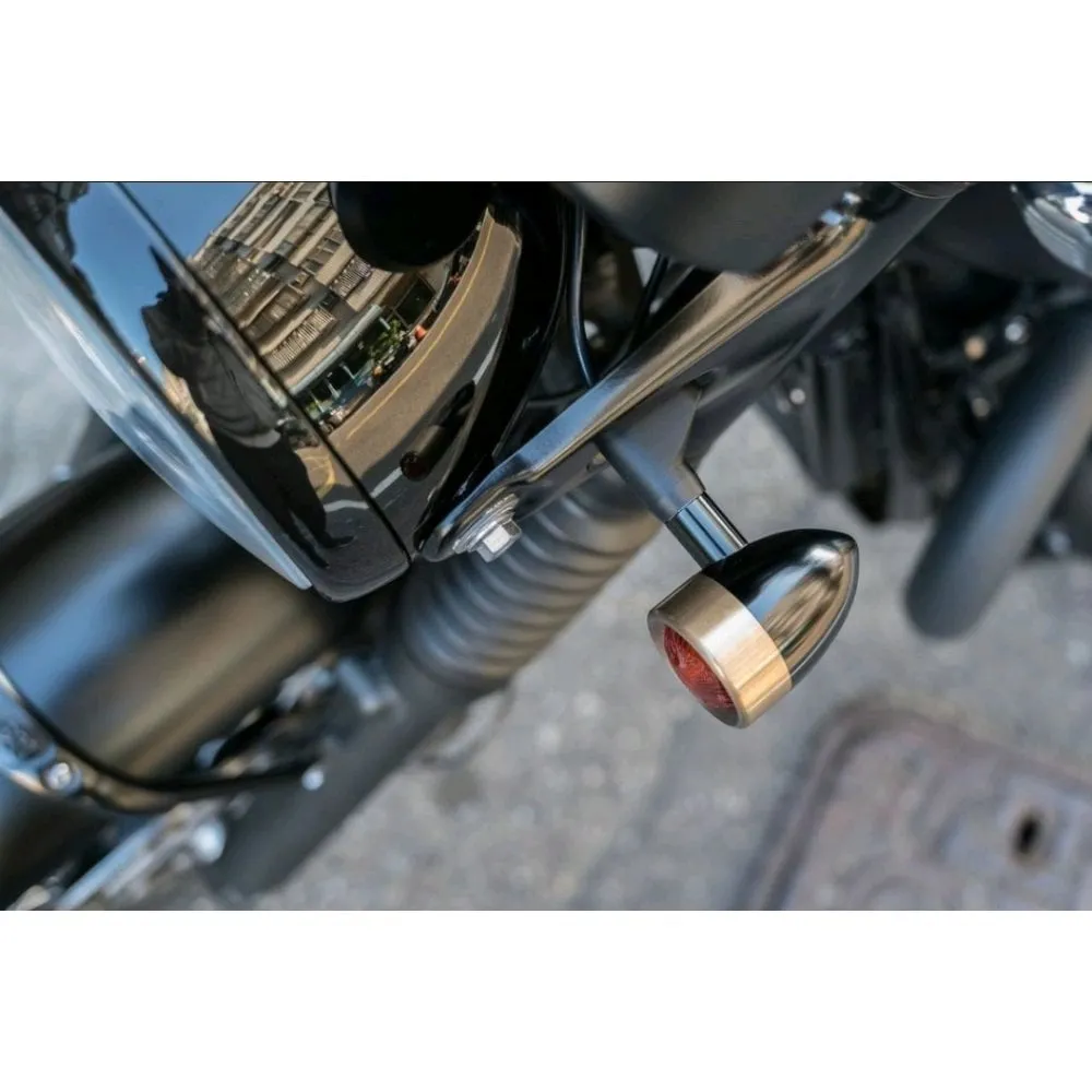 CUSTOM BILLET INDICATOR TURN SIGNALS - PAIR - BLACK/BRASS Bezels