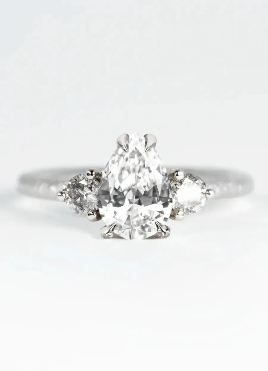 Custom Pear Shaped Diamond Trilogy Engagement Rings