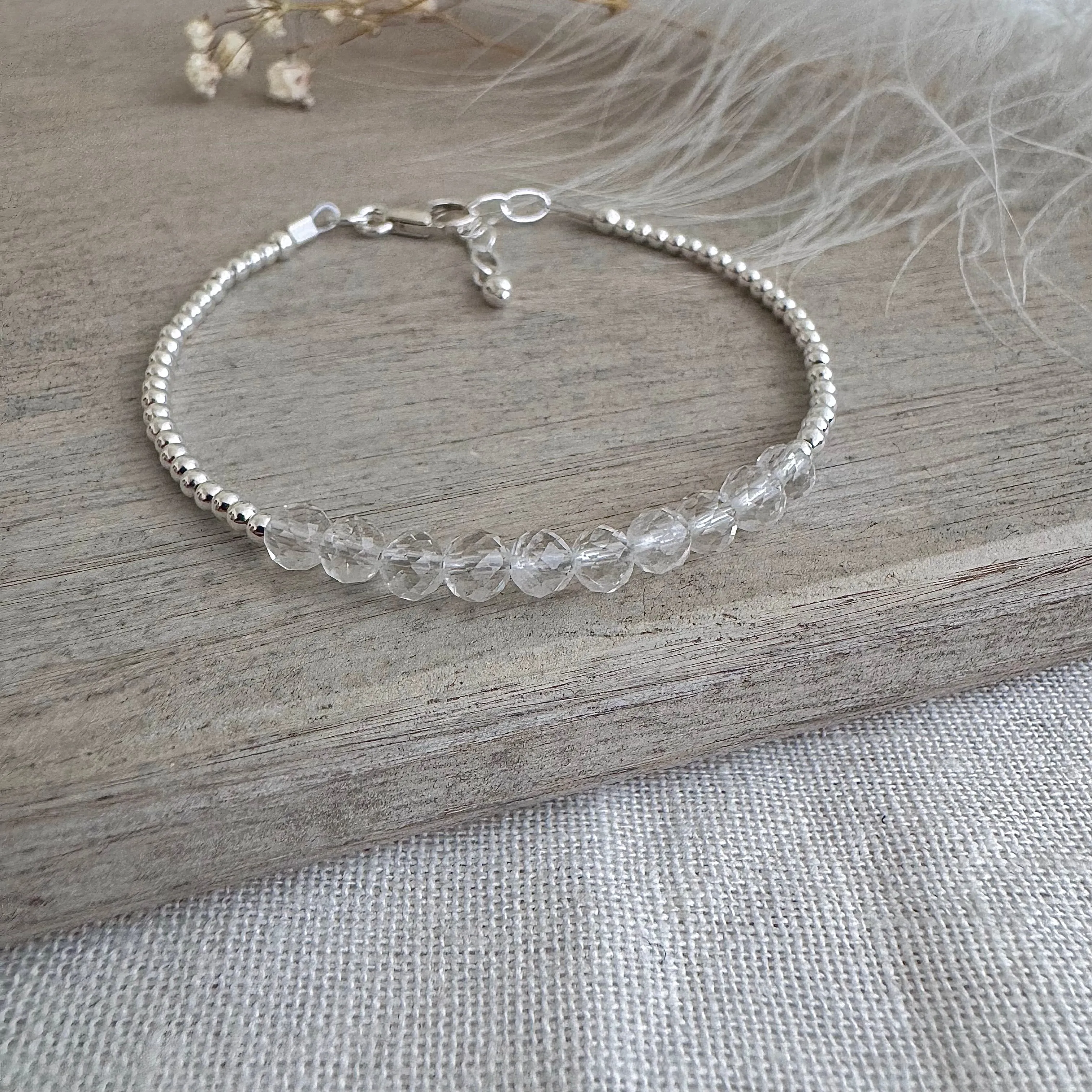 Dainty crystal quartz bracelet, April Birthstone bracelet