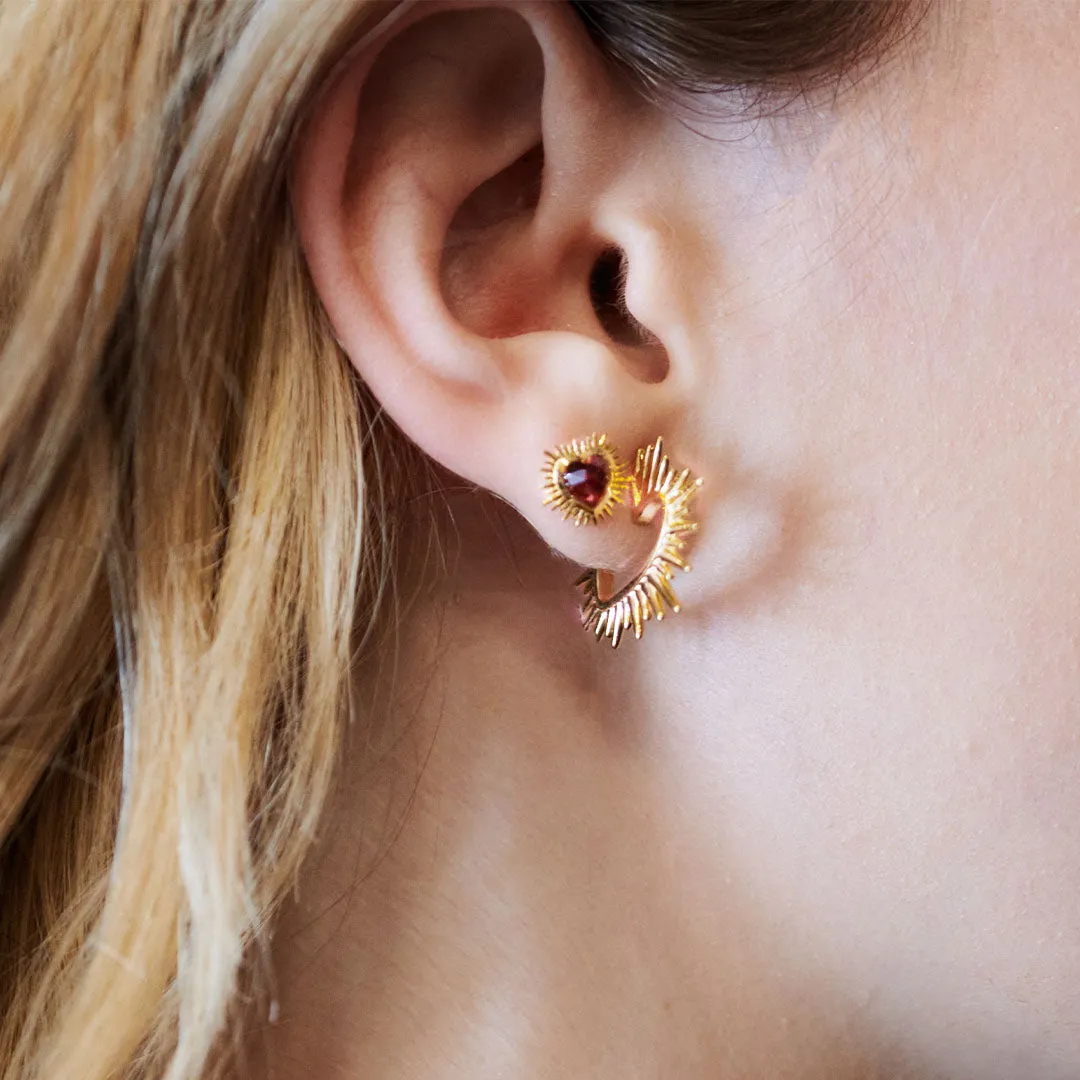 Electric Love Garnet Heart Stud Earrings - Gold - EGHE1GAGP