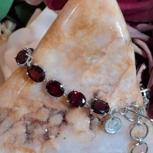 Enchanting Gems Garnet Faceted Bracelet .925 Silver for Health and Strength