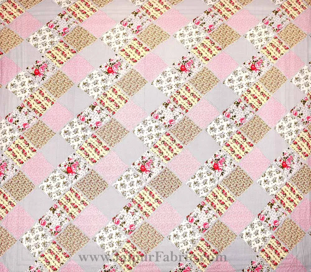 Ethnic precision Pink Grey Double Bedsheet