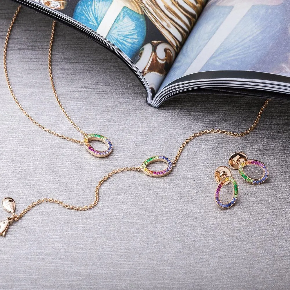 Faberge Colours of Love Sasha 18ct Rose Gold Rainbow Gemstone Egg Bracelet