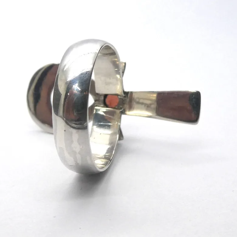 Garnet Ankh Ring, Faceted Round, 925 Sterling Silver, Size 8,9
