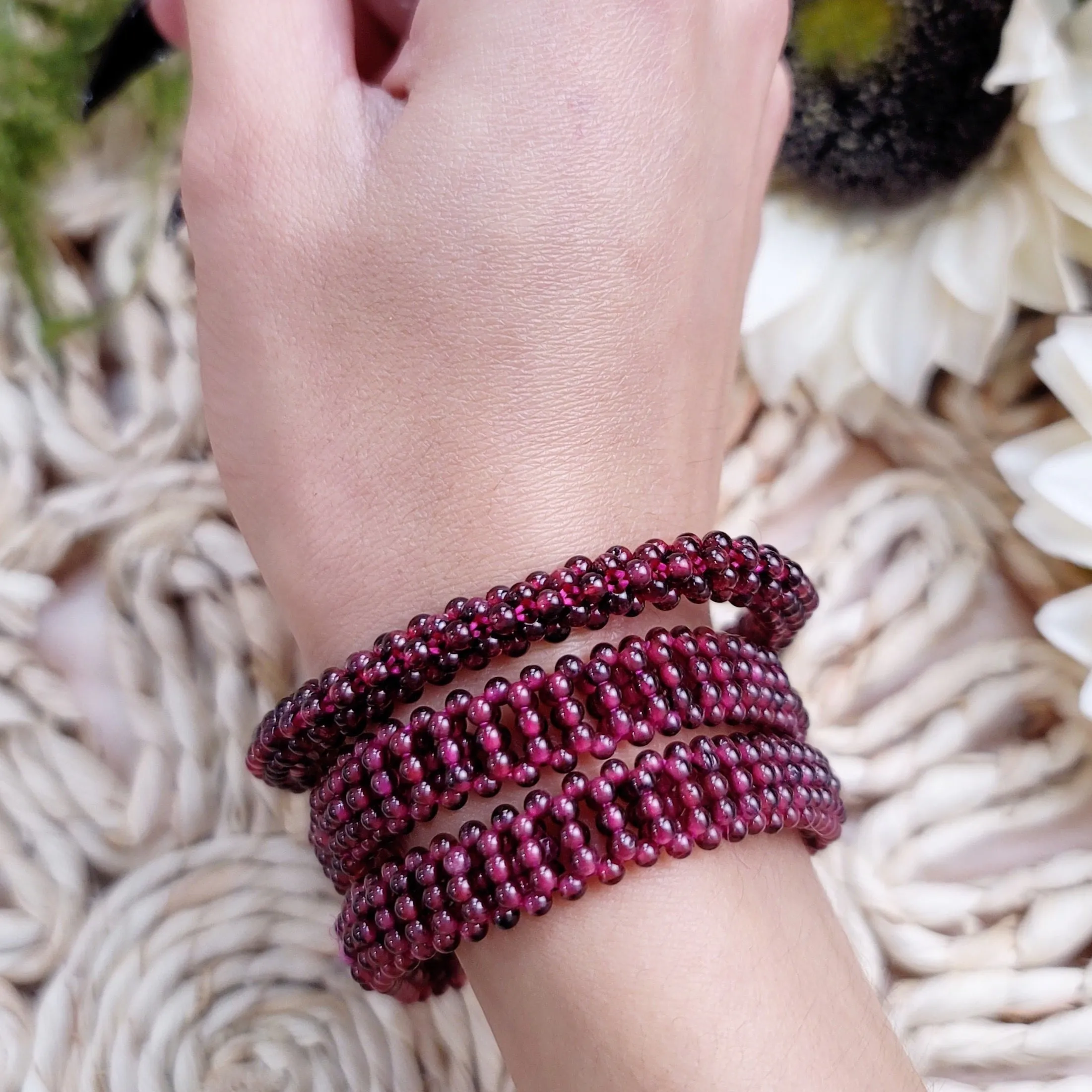 Garnet Braided Bracelet for Grounding, Health and Strength