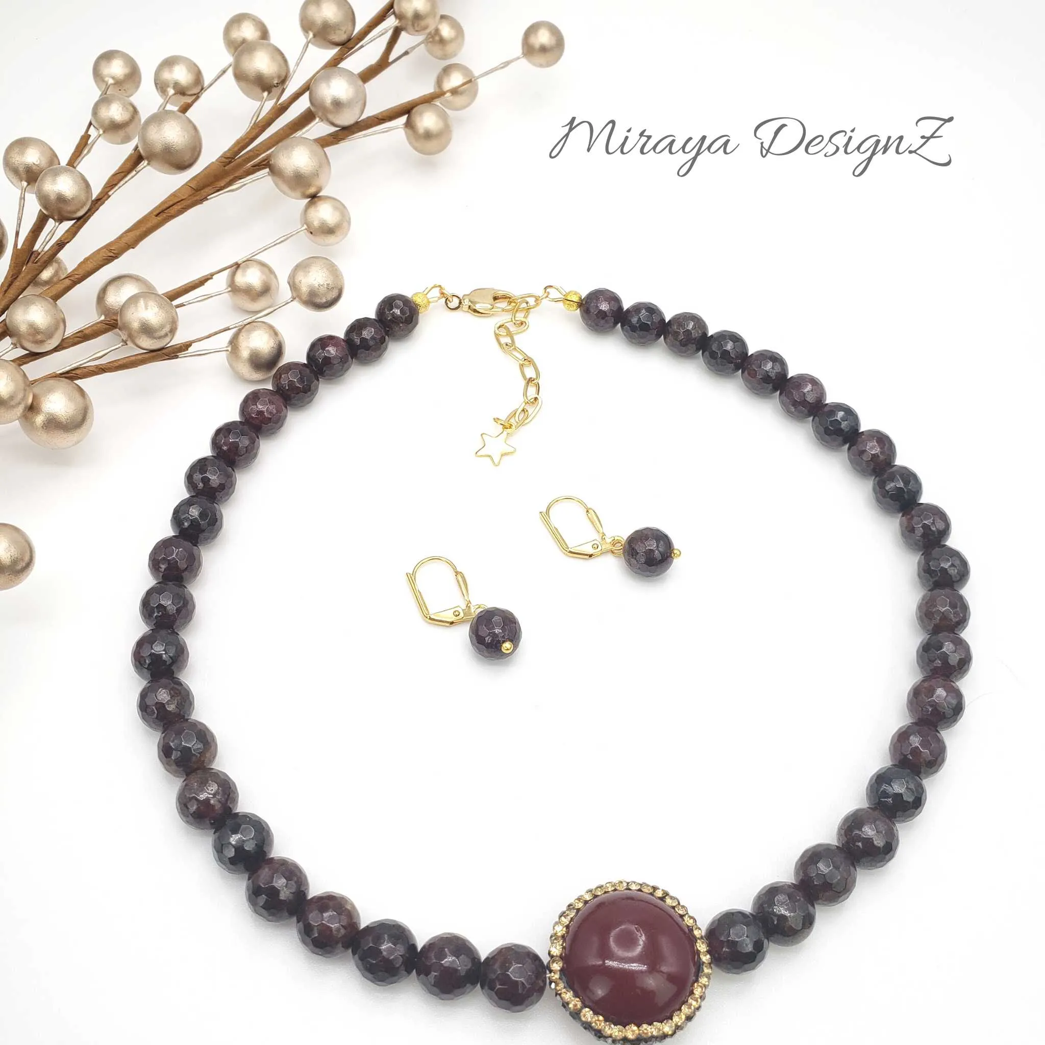 Garnet Choker Necklace Set