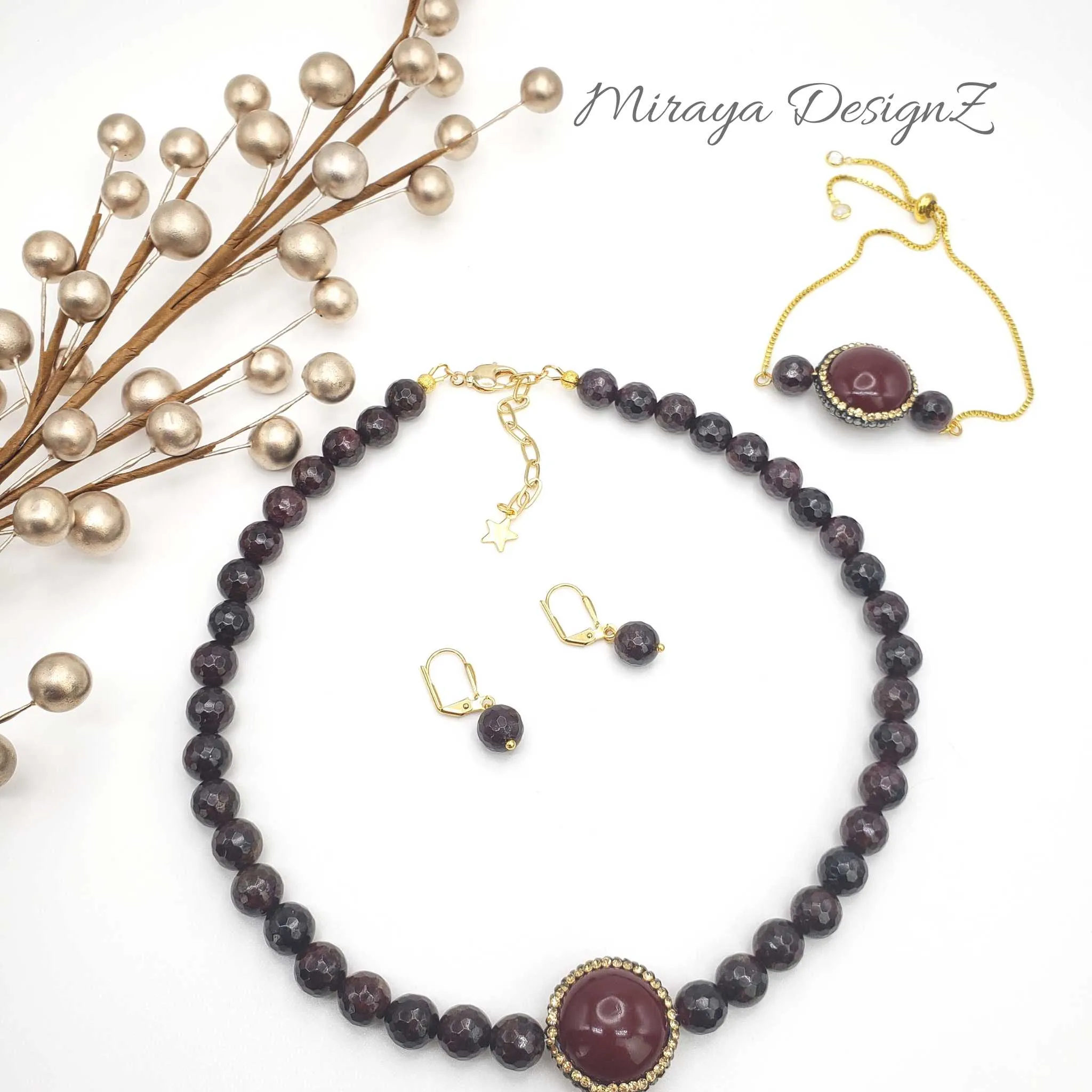 Garnet Choker Necklace Set
