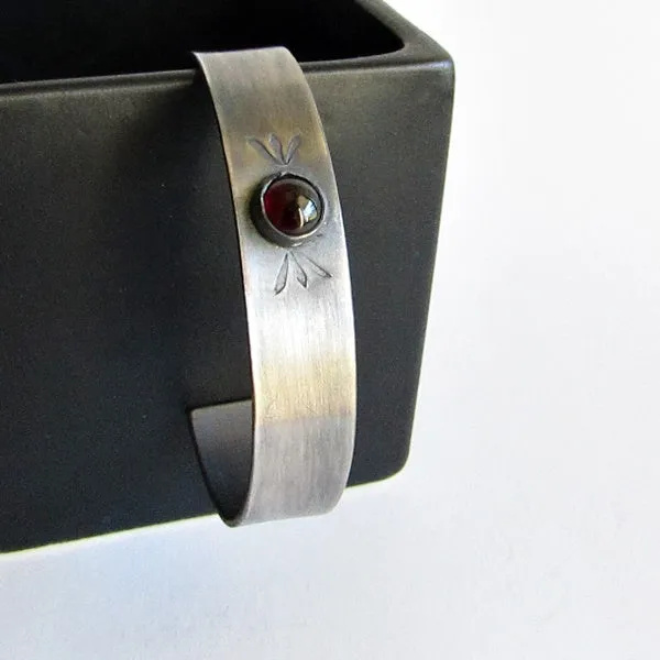 Garnet Hand Stamped Cuff Bracelet