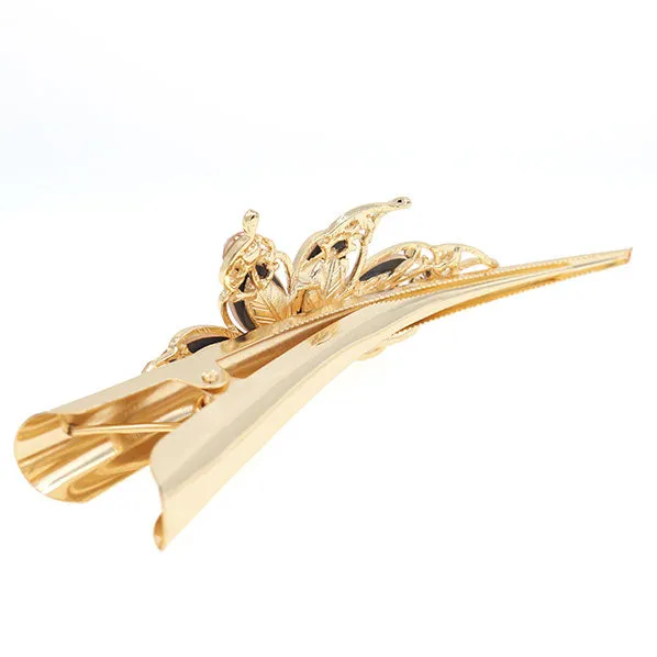 Gold Finish Rhinestone Butterfly Alligator Clip Barrette Champagne