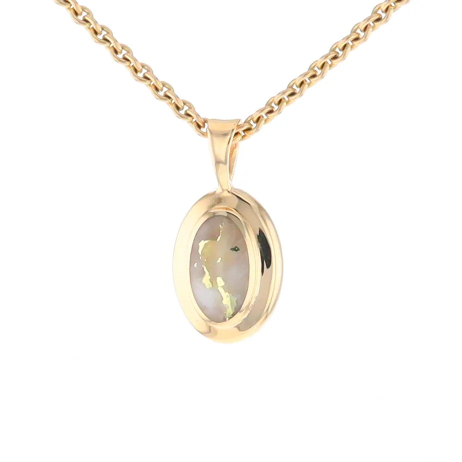 Gold Quartz Necklace Oval Inlaid Design Pendant