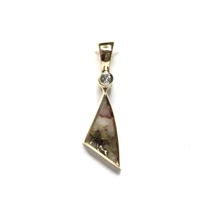 Gold Quartz Necklace Sail Design Inlaid Pendant with .02ct Diamond