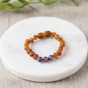 Kids | Amethyst   Raw Cognac Amber Bracelet