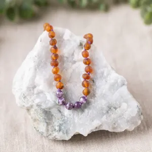 Kids | Amethyst   Raw Cognac Amber Necklace
