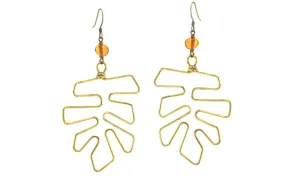 Large Leaf Earrings Brass Baltic Amber Monstera Plant