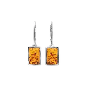 MILENA Amber Plain Rectangle Silver Drop Earrings