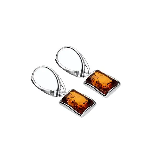 MILENA Amber Plain Rectangle Silver Drop Earrings