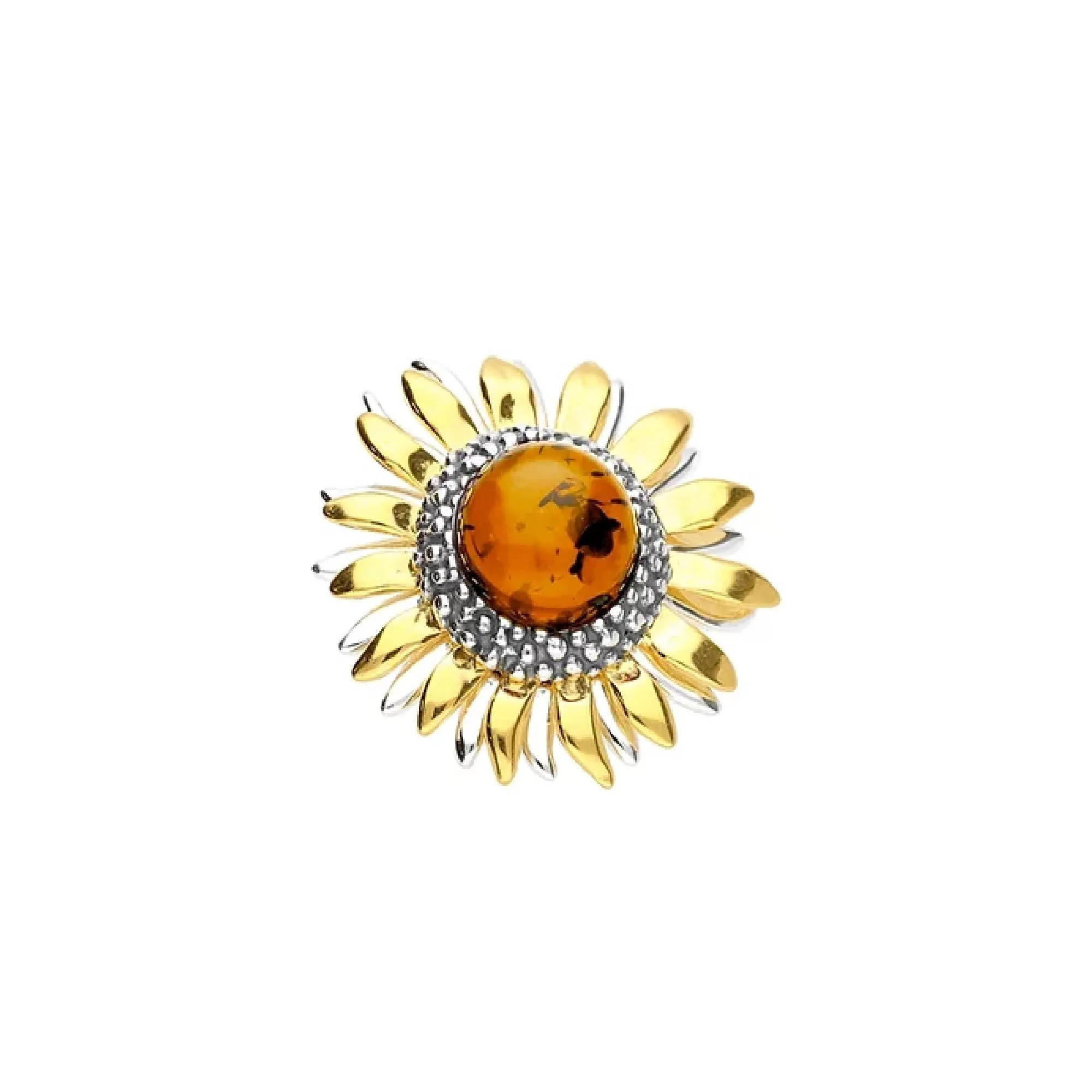 MILENA Gold Plated Sunflower Amber Brooch