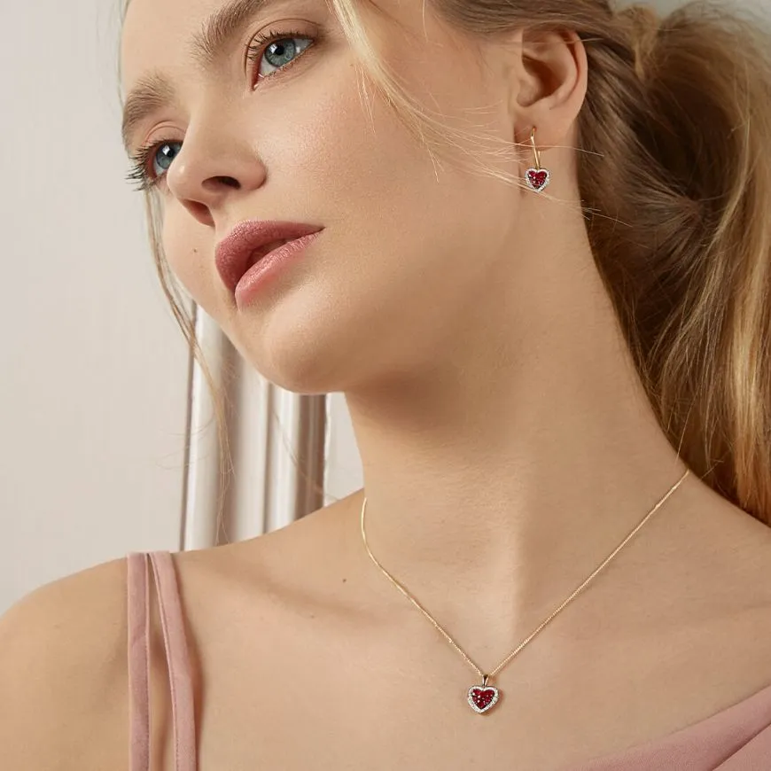 MILENA Ruby & Diamond Heart Necklace 9ct Gold