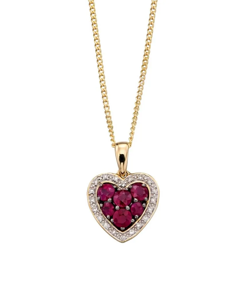 MILENA Ruby & Diamond Heart Necklace 9ct Gold