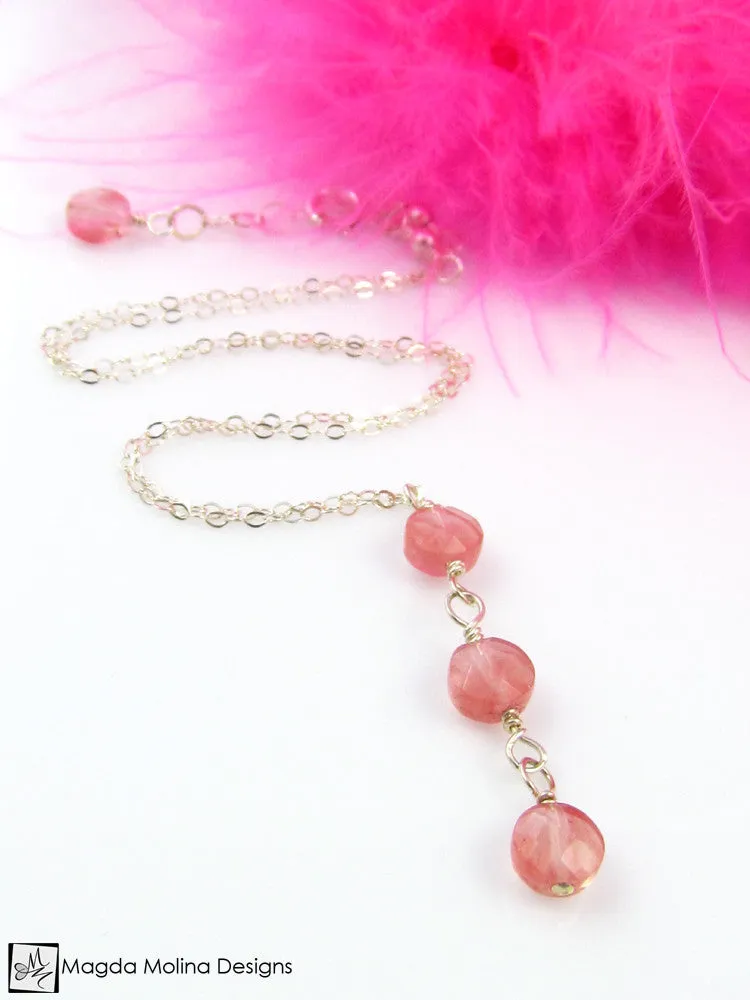 Mini Goddess (children) Triple Cherry Quartz on Delicate Chain Necklace