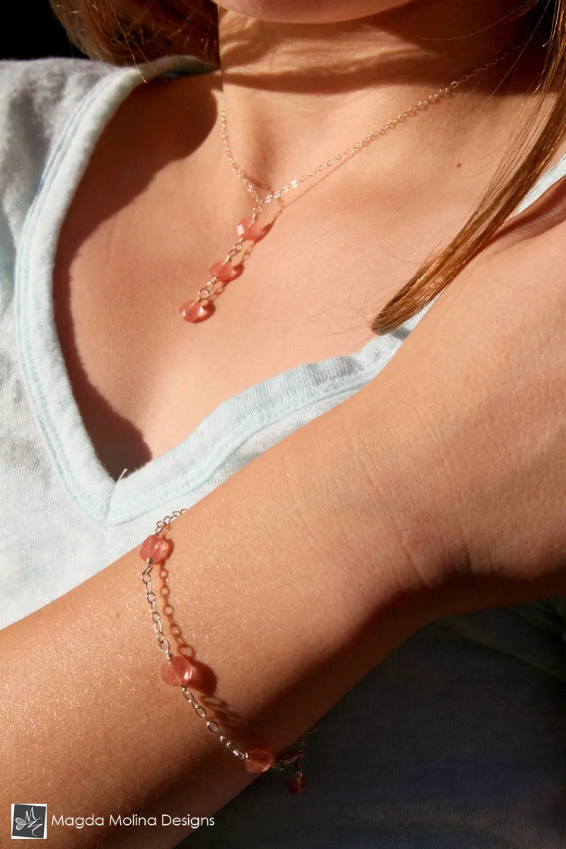 Mini Goddess (children) Triple Cherry Quartz on Delicate Chain Necklace