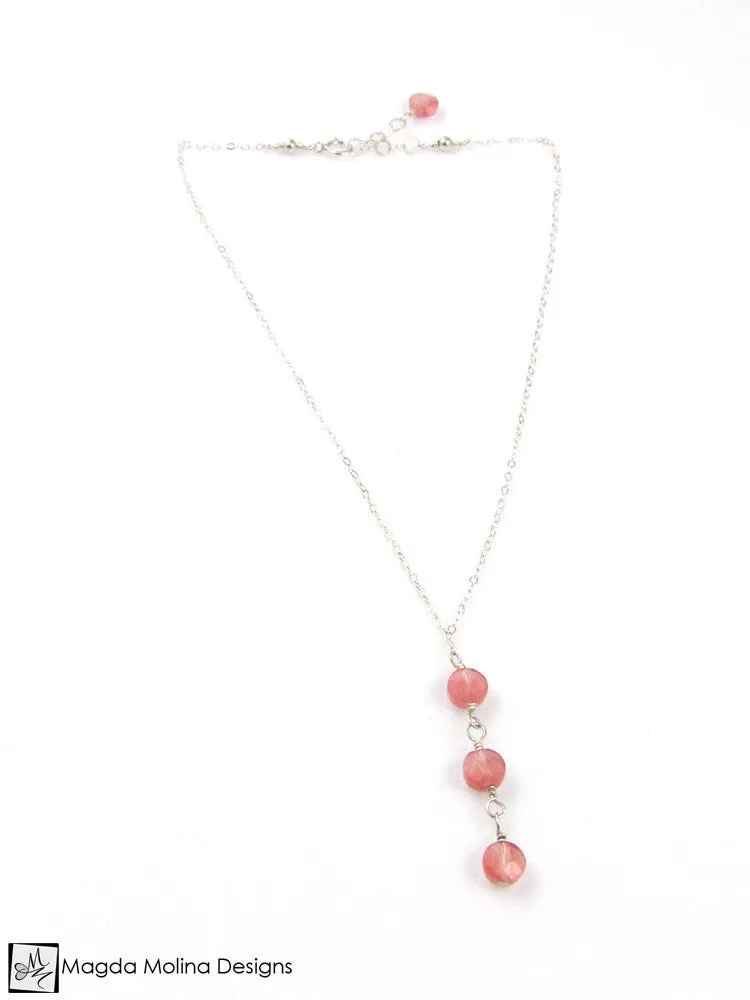 Mini Goddess (children) Triple Cherry Quartz on Delicate Chain Necklace