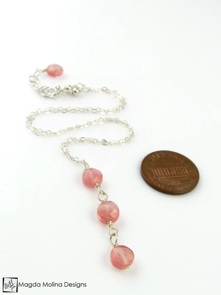 Mini Goddess (children) Triple Cherry Quartz on Delicate Chain Necklace