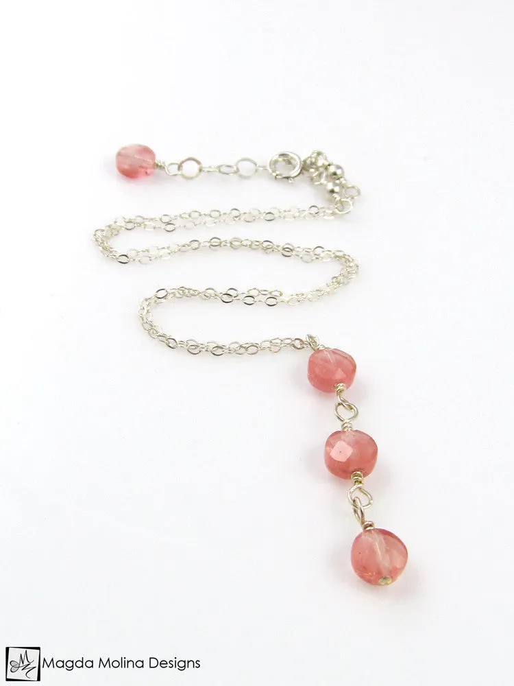 Mini Goddess (children) Triple Cherry Quartz on Delicate Chain Necklace