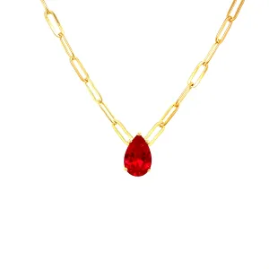Mini Link Chain With Ruby Red Teardrop