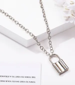 N1103 Silver Padlock Necklace with FREE Earrings