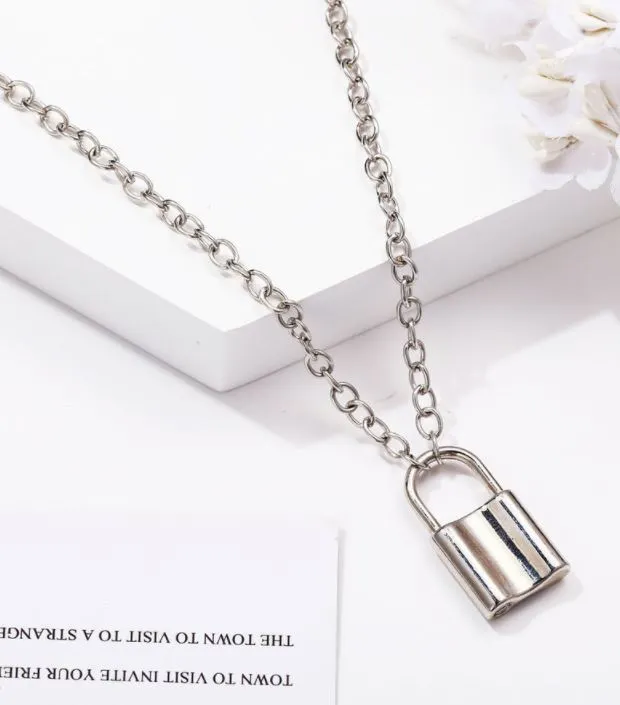 N1103 Silver Padlock Necklace with FREE Earrings