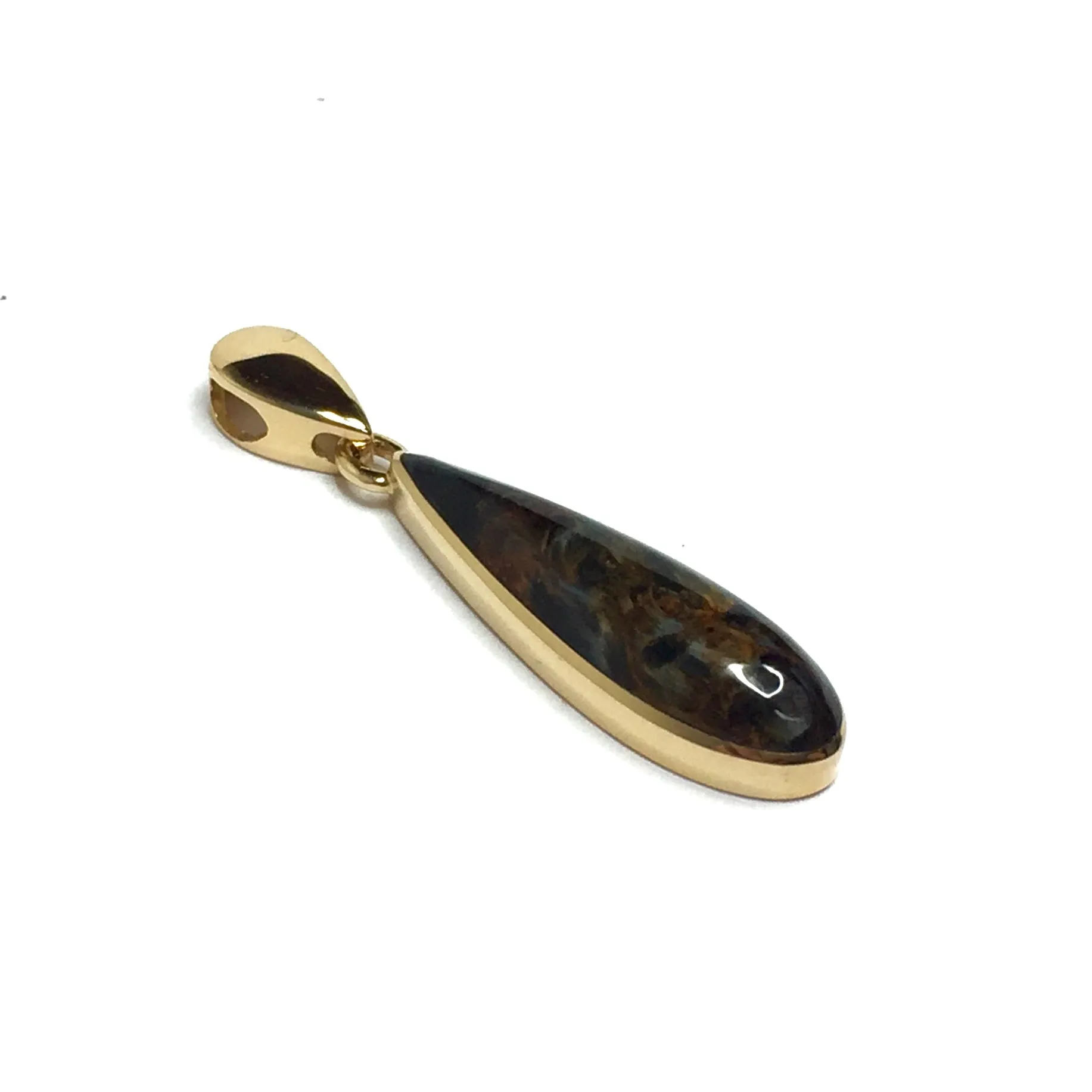 Natural pietersite inlaid tear drop pendant