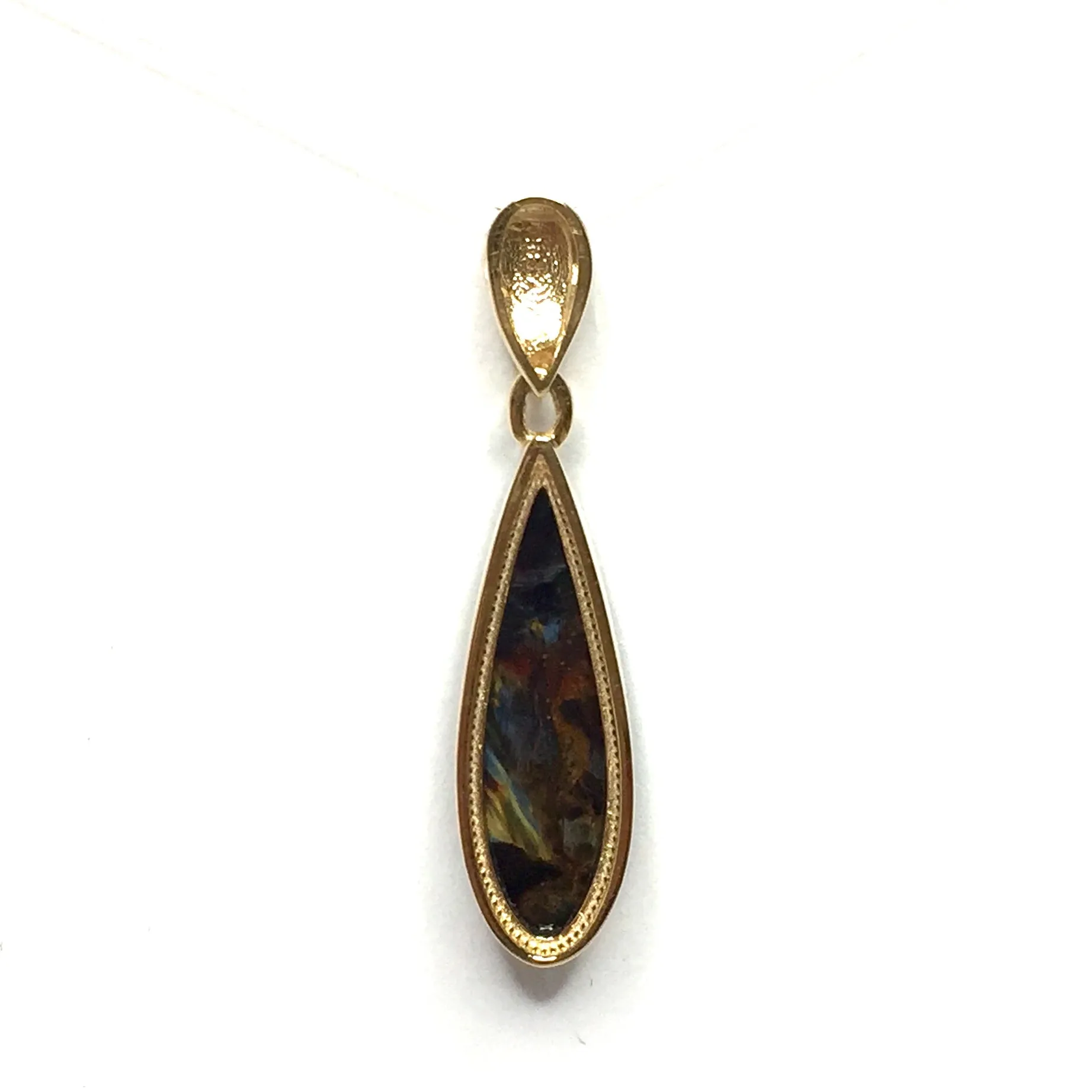 Natural pietersite inlaid tear drop pendant