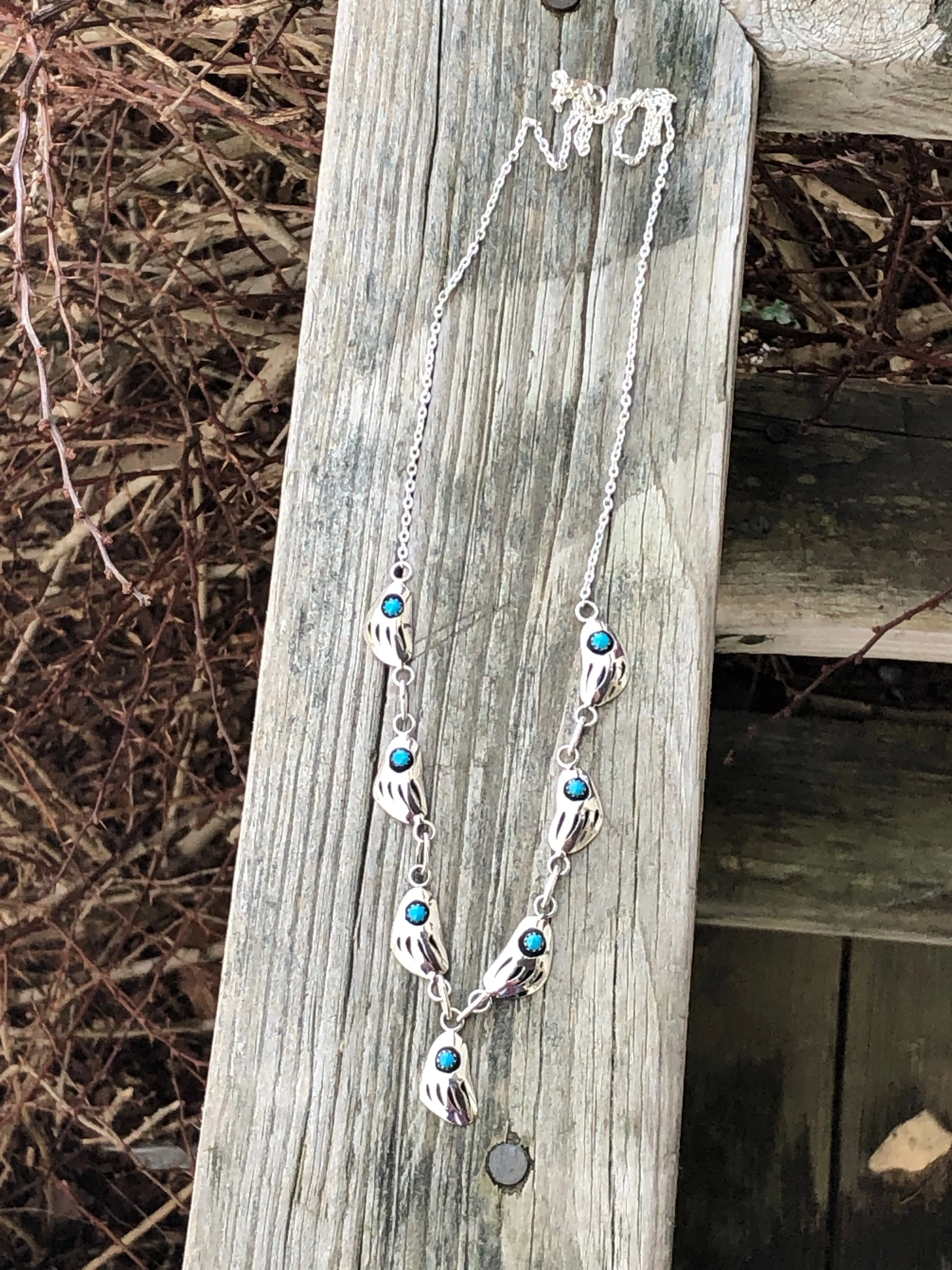 Navajo Turquoise Bear paw Sterling silver Necklace