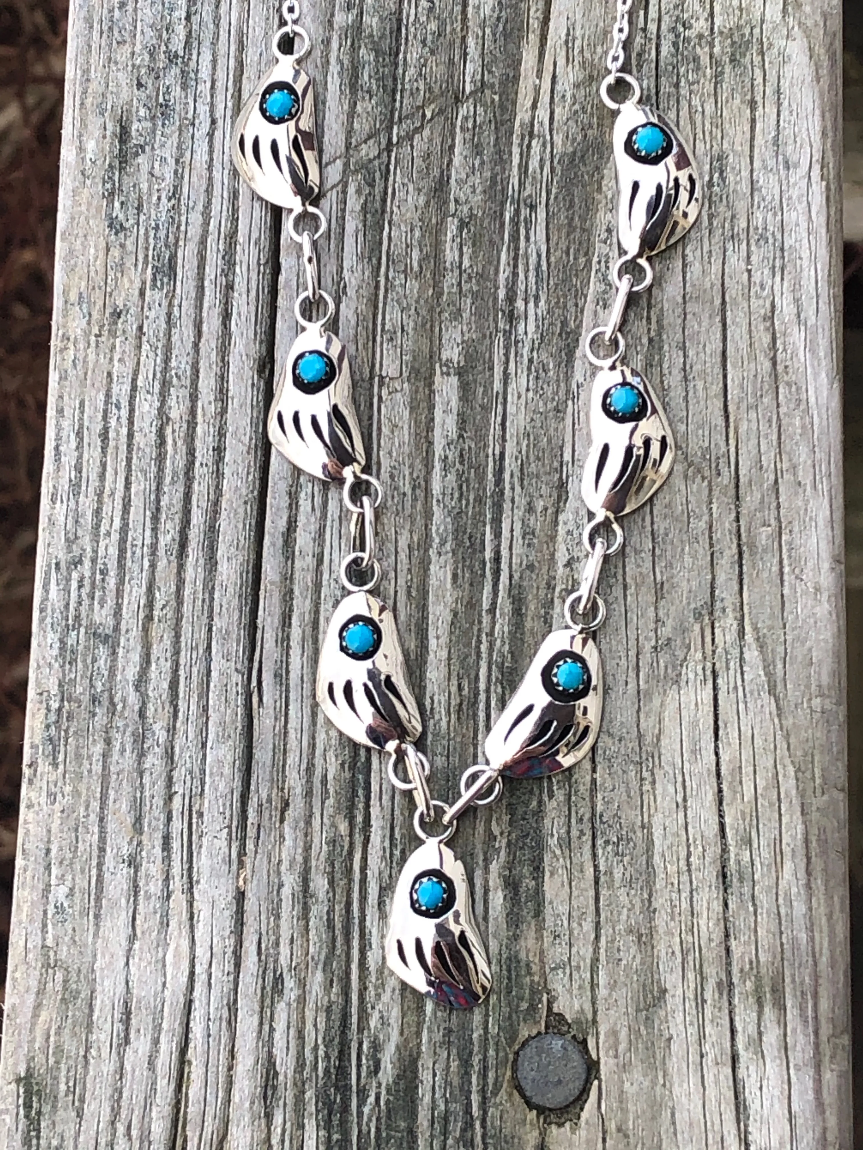 Navajo Turquoise Bear paw Sterling silver Necklace