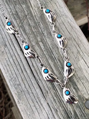 Navajo Turquoise Bear paw Sterling silver Necklace