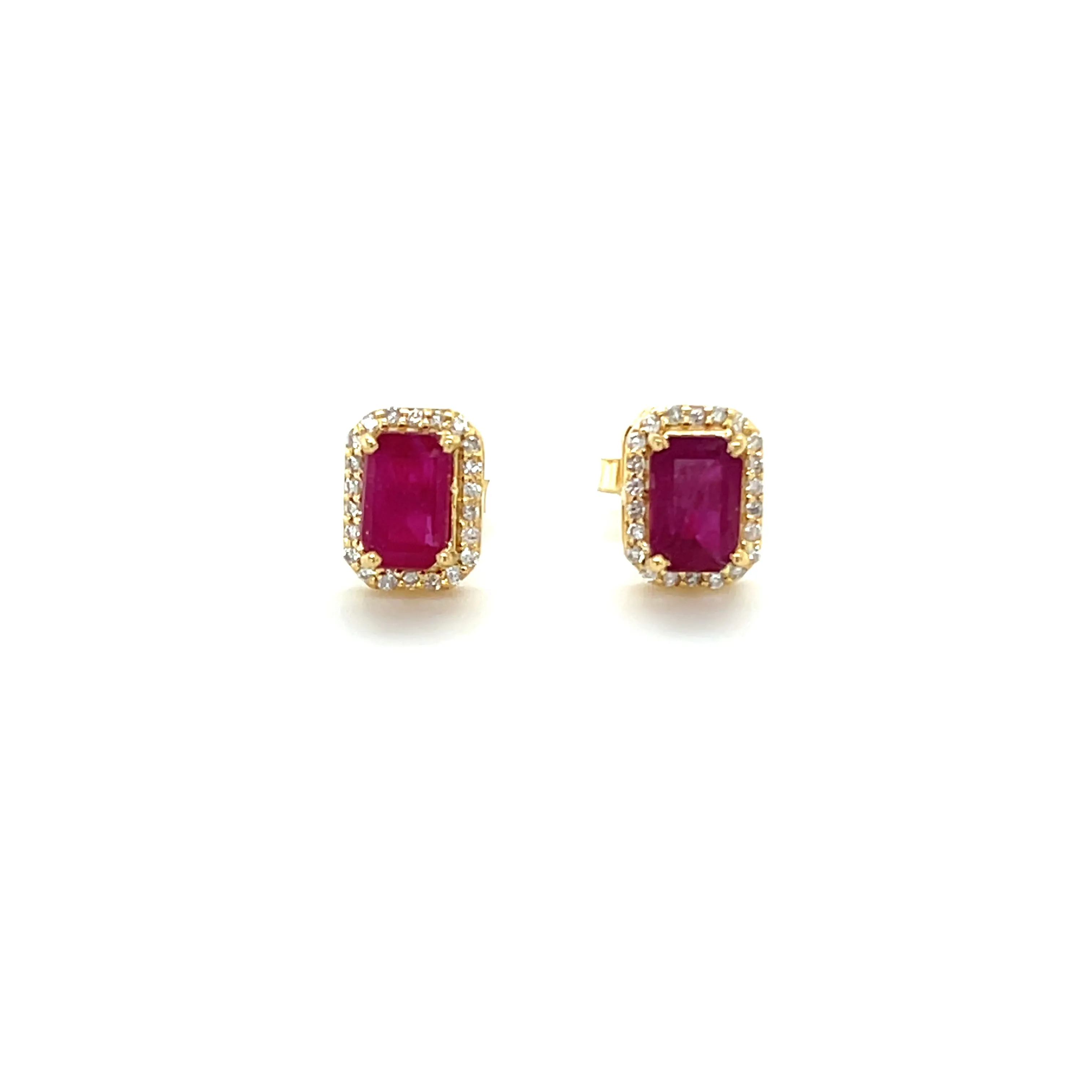 Octagon Ruby With Diamond Halo Studs