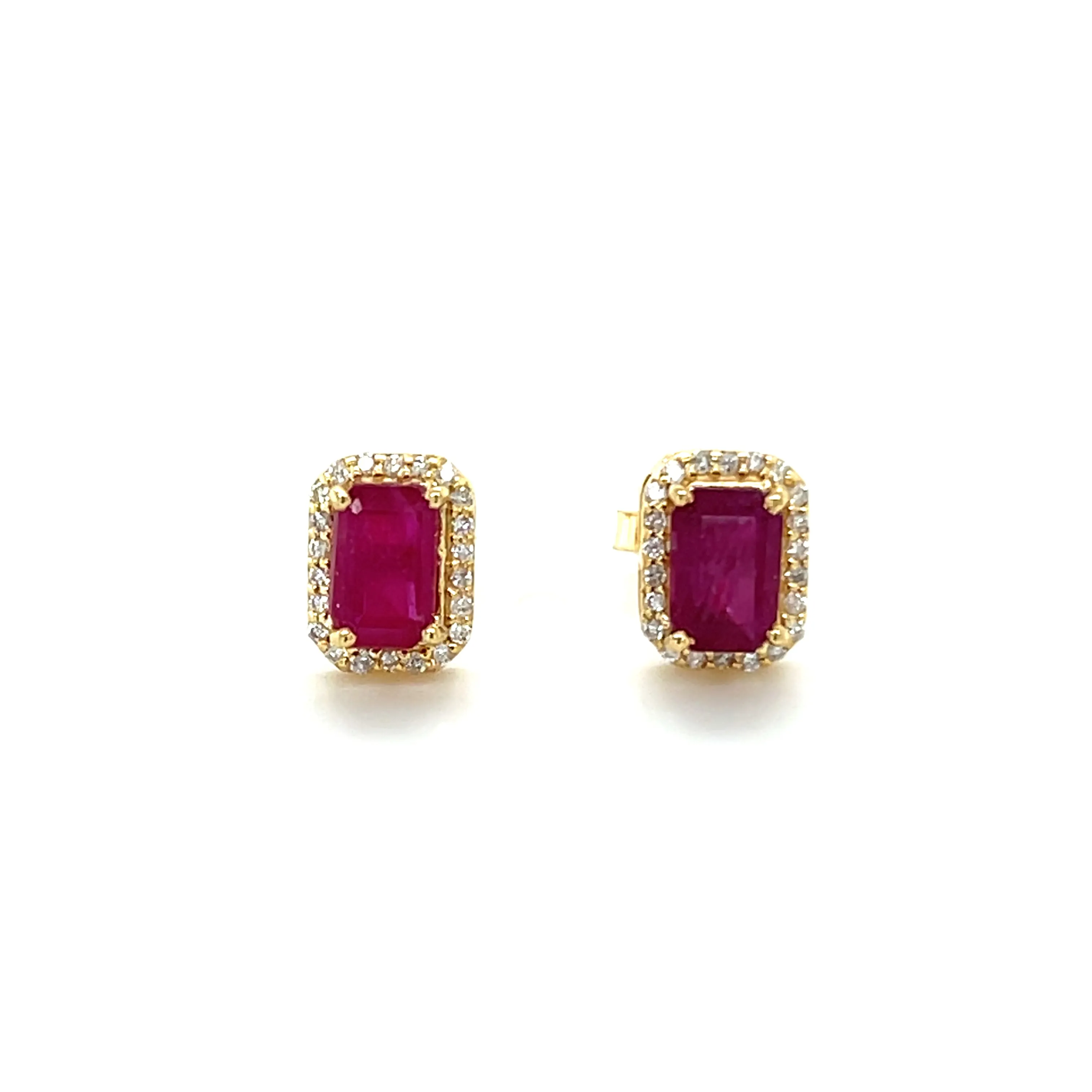 Octagon Ruby With Diamond Halo Studs