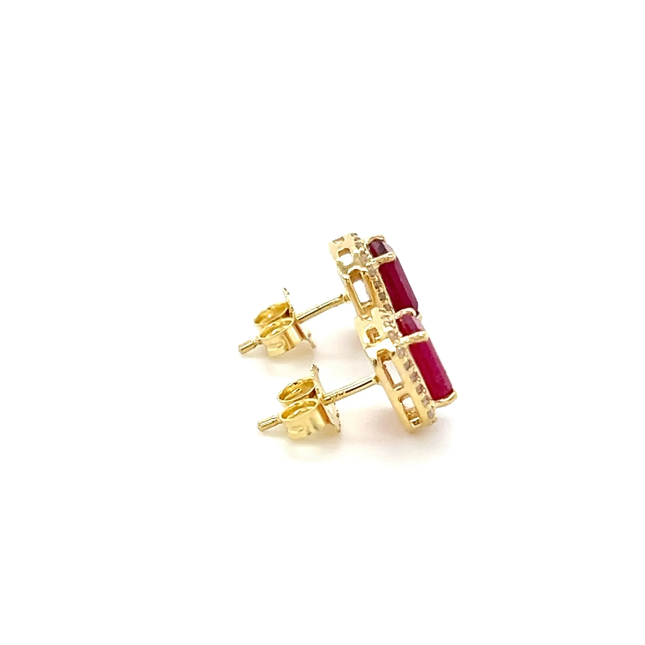 Octagon Ruby With Diamond Halo Studs