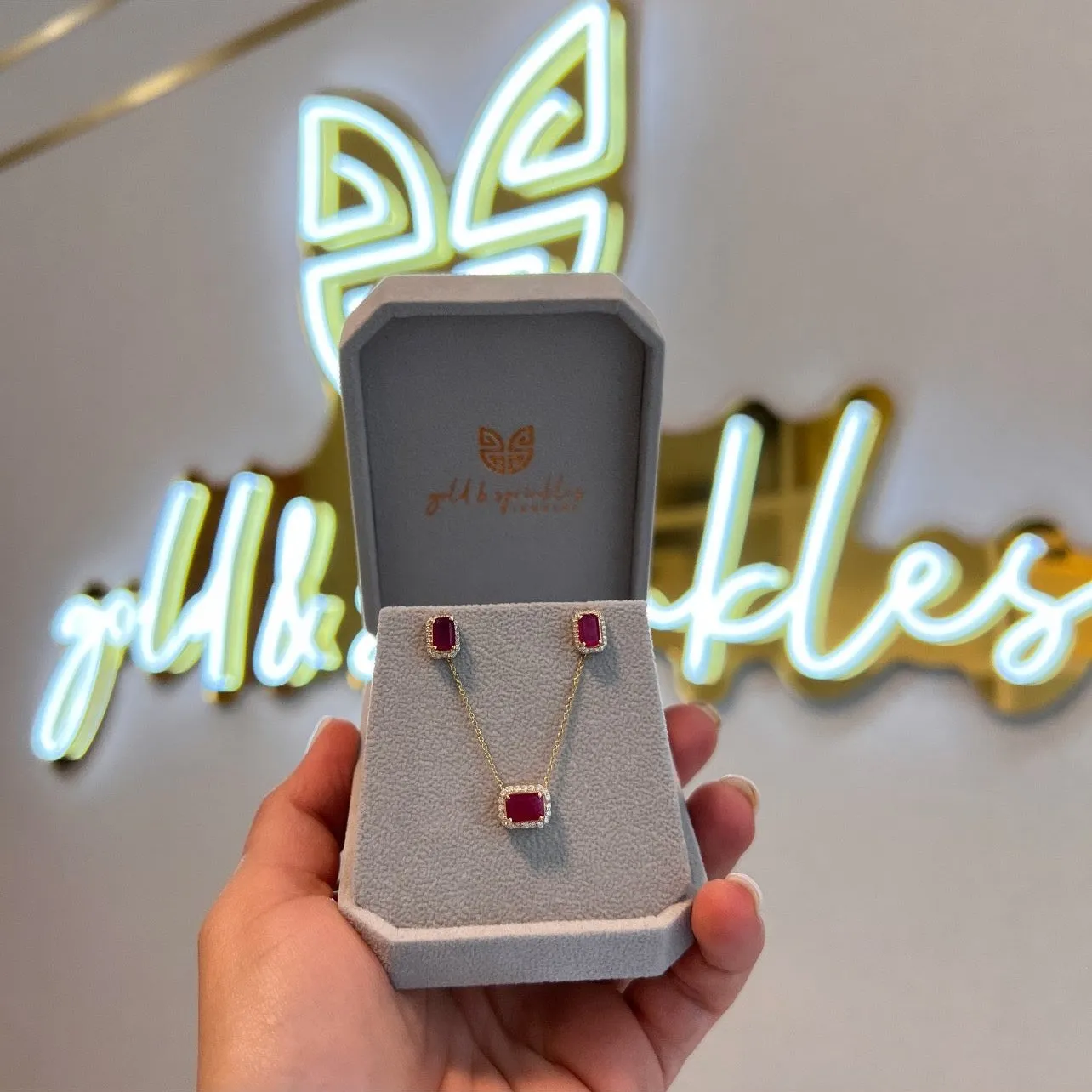 Octagon Ruby With Diamond Halo Studs
