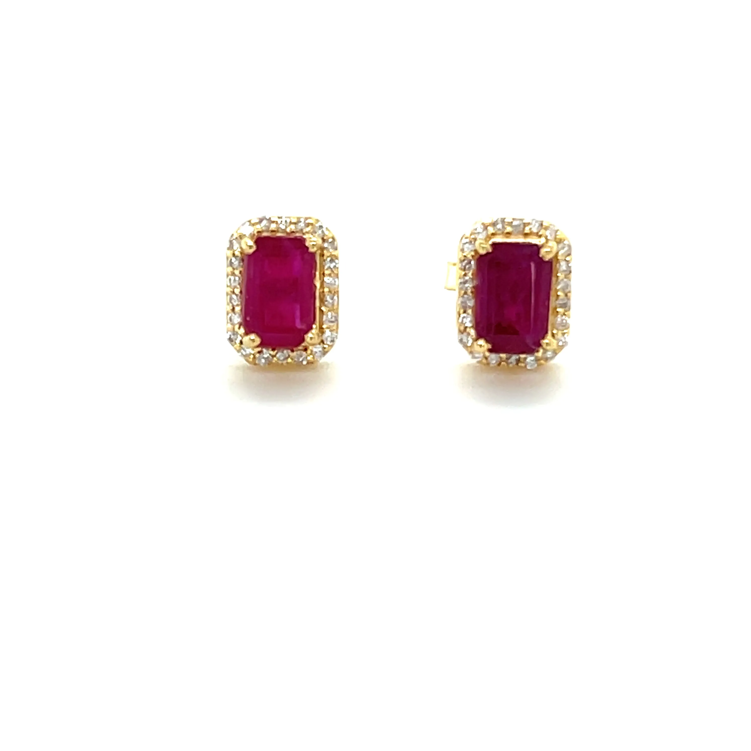 Octagon Ruby With Diamond Halo Studs