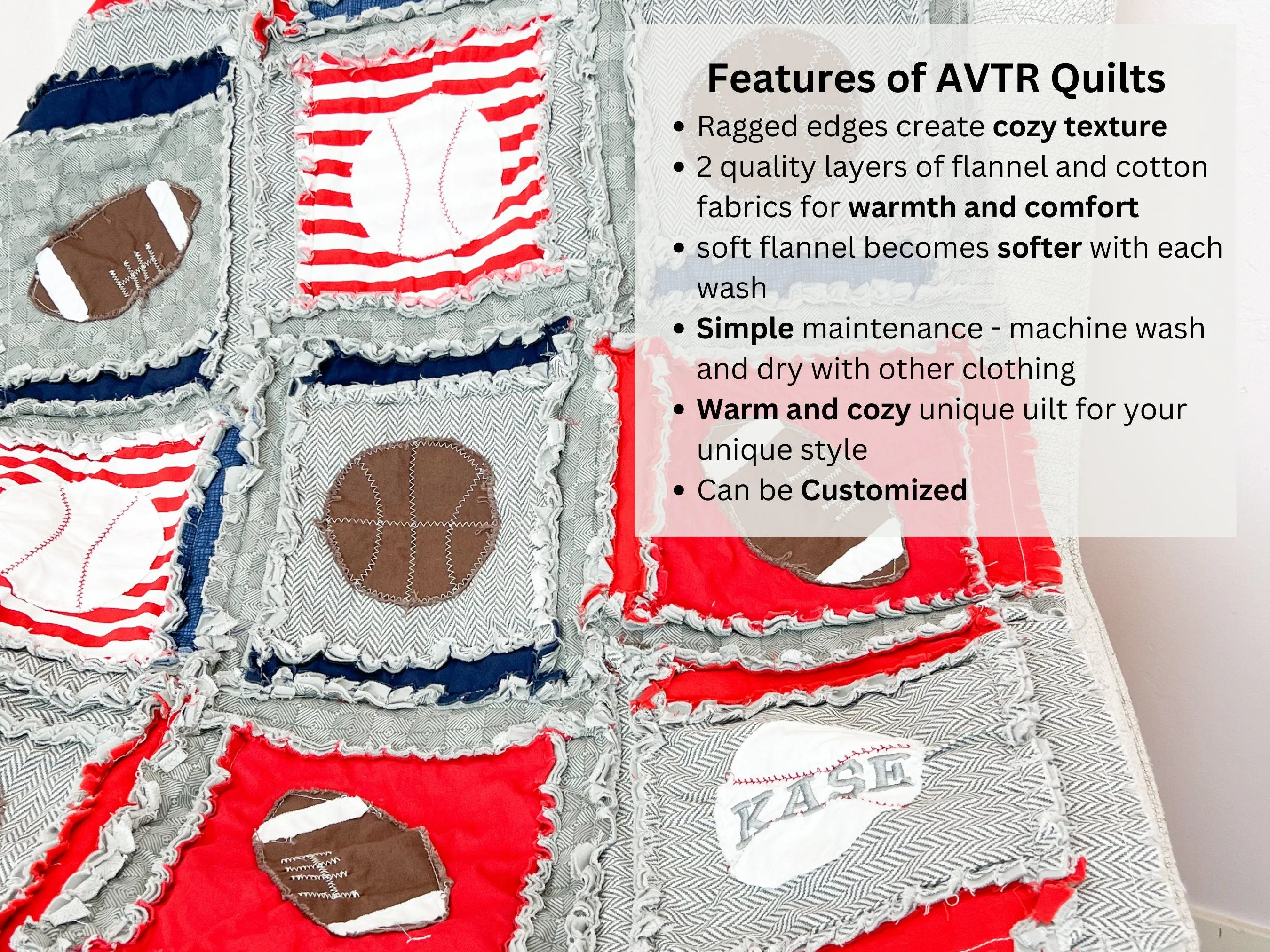 Red Sport Baby Boy Rag Quilt Baby Blanket, Sports Theme Rag Quilt, Football, Baseball, Football Toddler Bedding for Boys