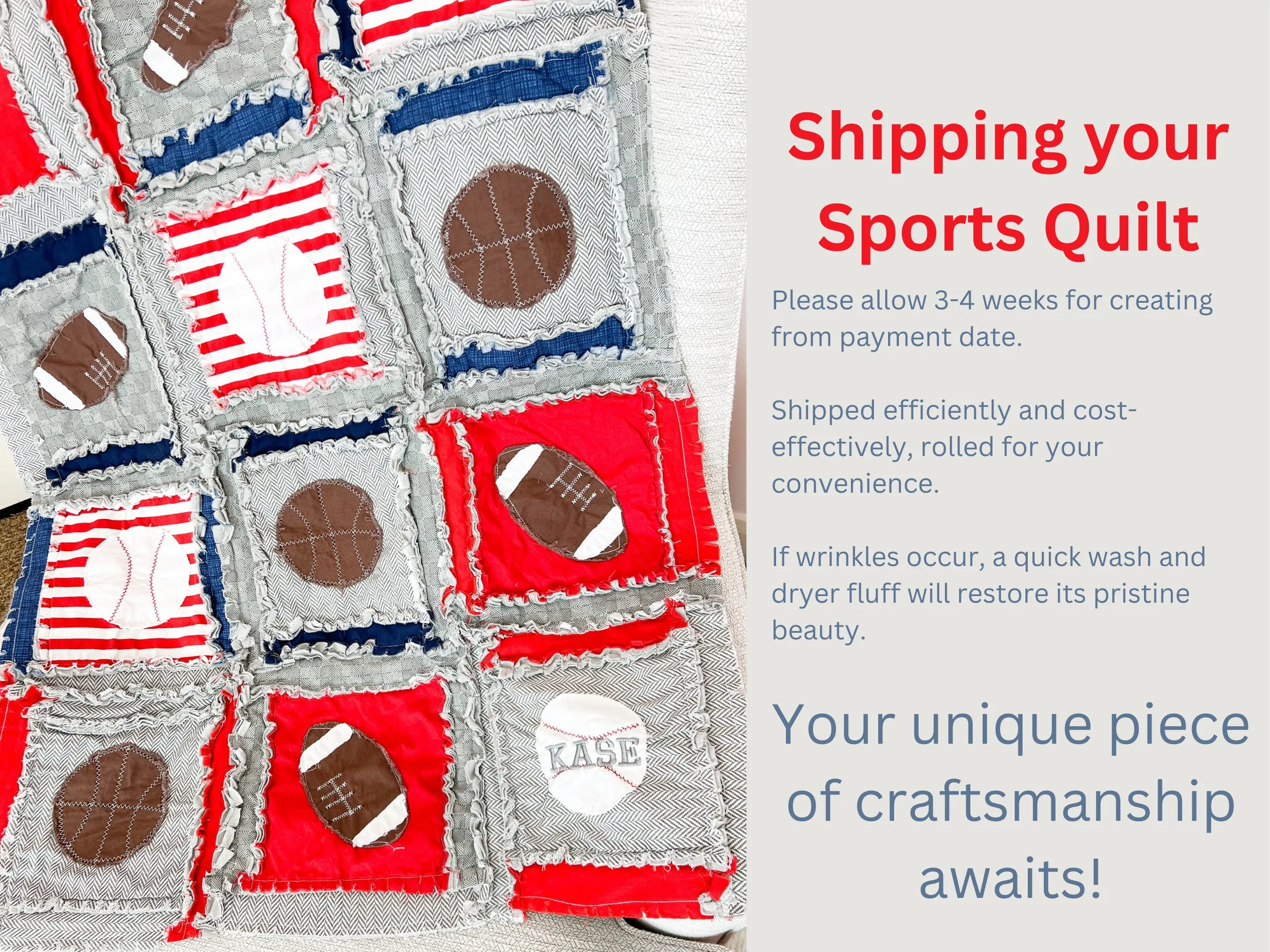 Red Sport Baby Boy Rag Quilt Baby Blanket, Sports Theme Rag Quilt, Football, Baseball, Football Toddler Bedding for Boys